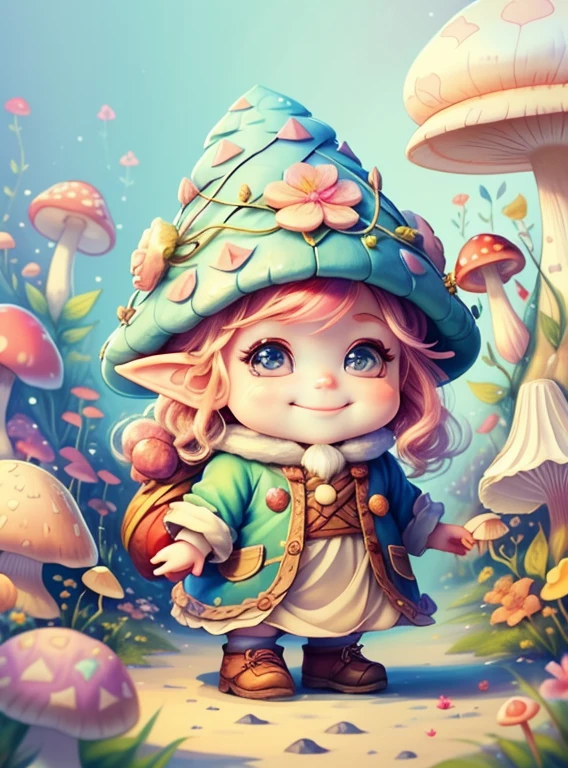 (cute baby girl gnome with smiling with a beautiful mushroom and flowers) Munchkin ,Geometric multidimensional wall portrait, livro de arte, Tchibi,
Yang08k, Beautiful, Colouring,
Obras, of the highest quality, best quality, Arte Oficial, Beautiful and Aesthetic,