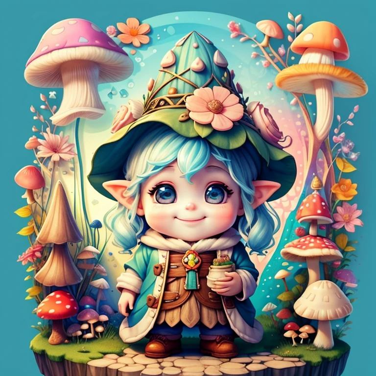 (cute baby girl gnome with smiling with a beautiful mushroom and flowers) Munchkin ,Geometric multidimensional wall portrait, livro de arte, Tchibi,
Yang08k, Beautiful, Colouring,
Obras, of the highest quality, best quality, Arte Oficial, Beautiful and Aesthetic,