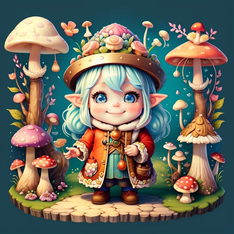 (cute baby girl gnome with smiling with a beautiful mushroom and flowers) Munchkin ,Geometric multidimensional wall portrait, livro de arte, Tchibi,
Yang08k, Beautiful, Colouring,
Obras, of the highest quality, best quality, Arte Oficial, Beautiful and Aesthetic,