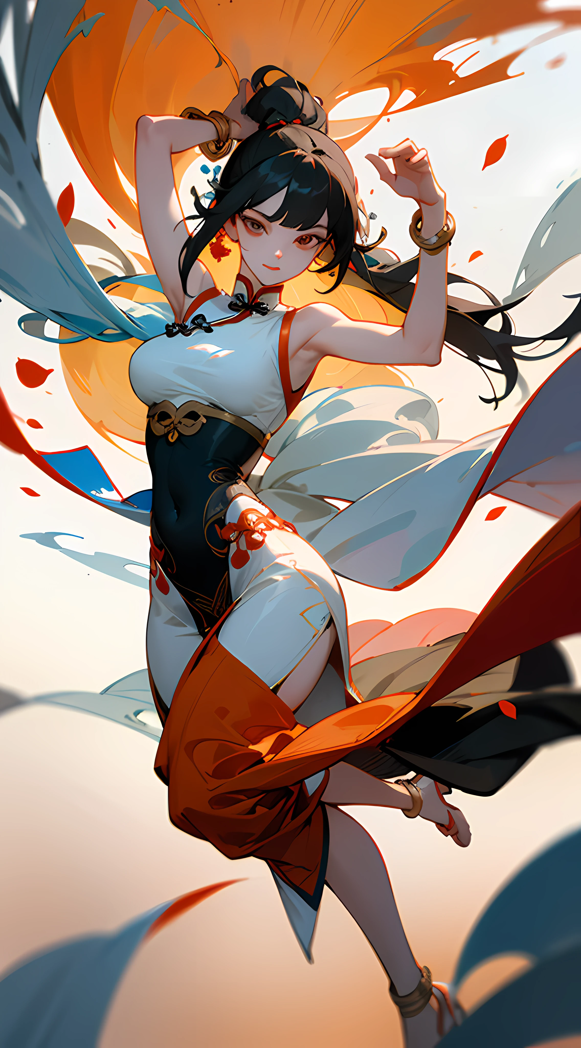 （（Divine Light））， aethereal， Clouds， Backlight symmetrical, highly - detailed,Thousand Hands Kannon，Background Chinese elements,high resolucion，4K，8K，sexy cleavage，curves，boobgasm，cleavage of the breast ,Xianxia,Wear a crown on your head,Step on a huge lotus flower floating on the sea