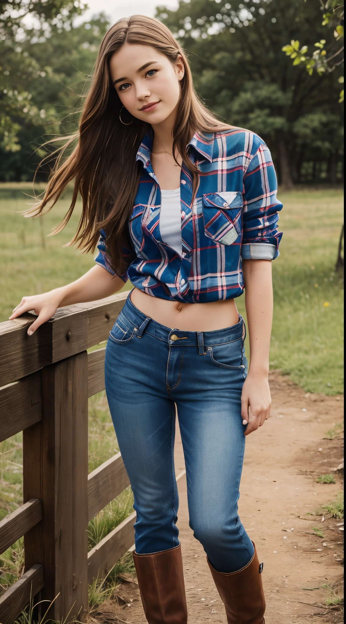 mix444, (Masterpiece Photo:) of (Happy) woman wearing checkered red and black shirt and blue jeans staring at the viewer ,(checkered red and black shirt), (blue jeans),Highly Detailed,(close portrait:1.3),(Feminine:1.4),(beautiful:1.4),(attractive:1.3),calendar pose,perfectly detailed eyes,studio lighting,thematic background, (high detailed skin:1.2), 8k uhd, dslr, soft lighting, high quality, film grain, Fujifilm XT3, hi detail, sharp focus, perfect lighting, awesome, dslr, 4k high quality. extra detail, extra sharp, magical, perfect moment, natural skin, pores