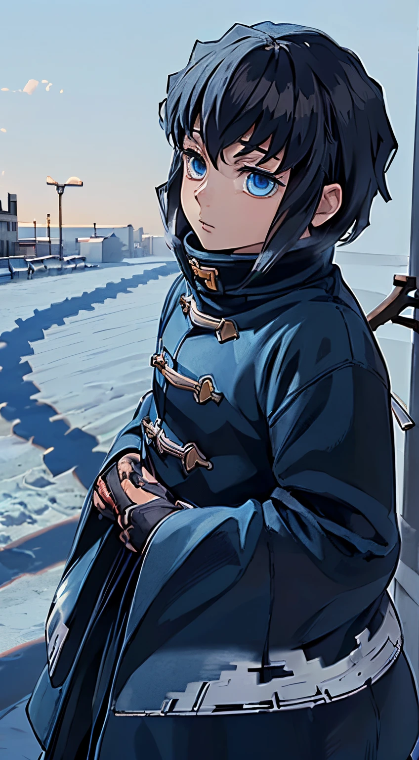 ((anime, one boy, detailled eyes, detailed face, detailed body), ((Best Quality, Highly detailed 8K background, best shadow), A highly detailed, (detailed beautiful eyes), ((Winter clothes, daylight, winter)))) (cowboy shot), anime, Town, Best quality and high detail, 4k