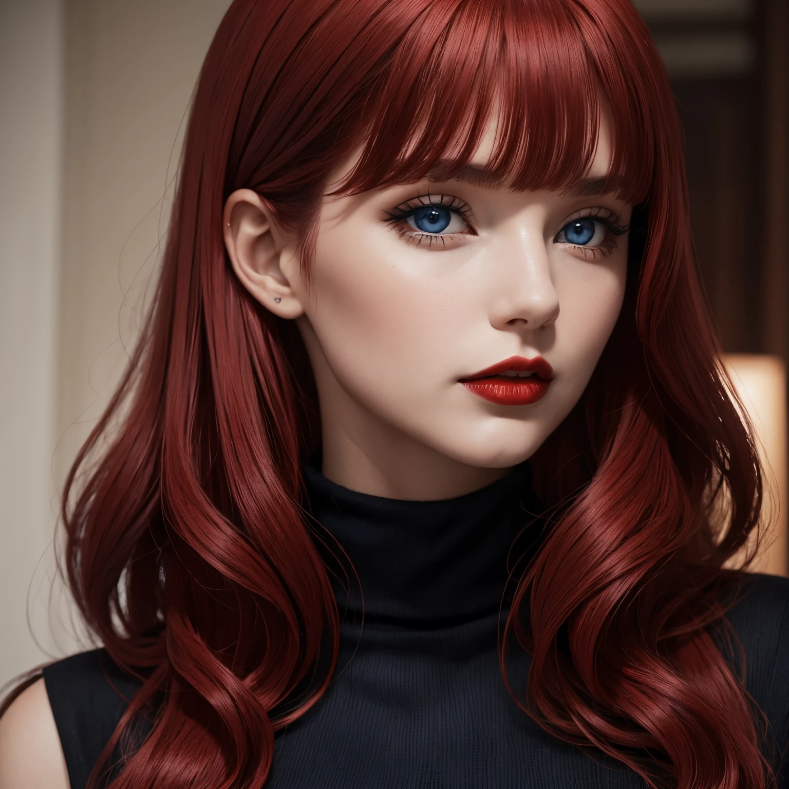A close up of a woman with red hair and blue eyes - SeaArt AI