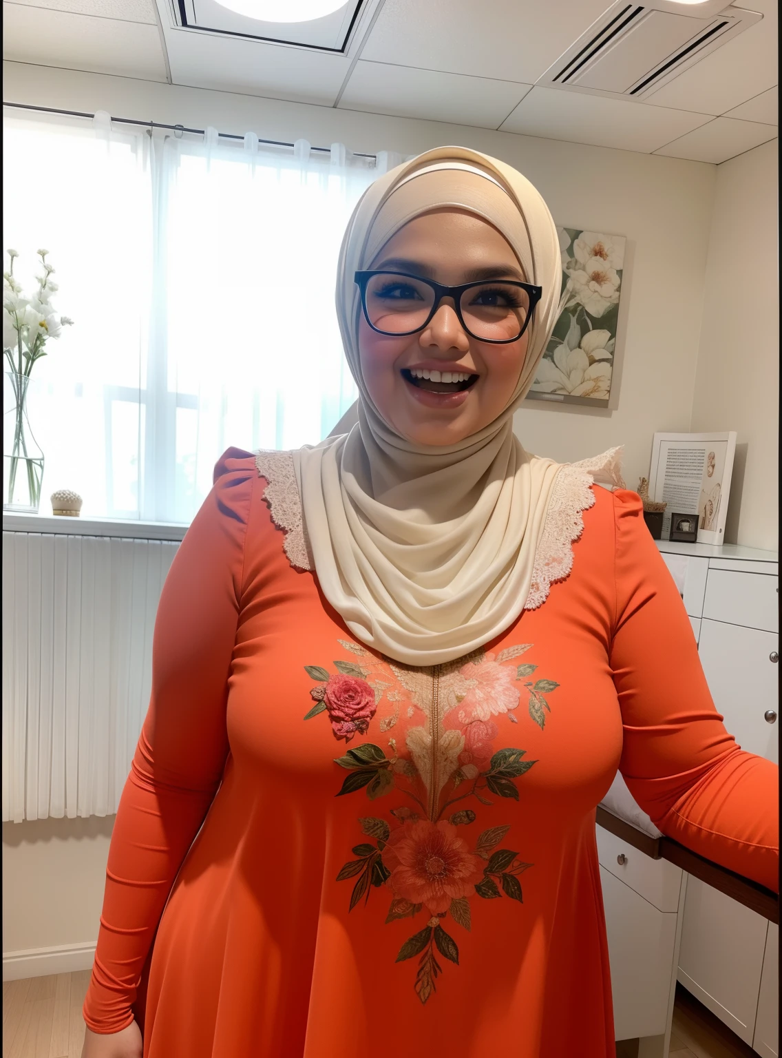 Portrait photo of a matured chubby malay girl, curvy, (laughing:1.2), hijab,malaysian, posing, look at a camera, nerd, spectacle, wear white shirt and short pleated skirt, wearing glasses, full body, room background, big breast,nighttime, backlit, epic realistic, hyper detailed, detailed skin texture, mole below eye, natural skin texture, mole in body, insane details, intricate details, accent lighting, soft volumetric light, bokeh, (dramatic light:1.2), (neutral colors:1.3), cross process, living room background, ((detailed realistic face and eyes)), good lighting, 8K resolution, Legs Wide Open, spread Legs, lying on bed, Liquid from the Crotch, Blushing, fat, wet body, wet cleavage, very wet body with water, ((GIGANTIC BREAST)),