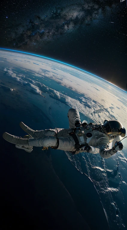 An astronaut floating in space right next to the Milky Way
