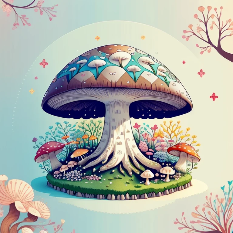 (cute mushroom with flowers and trees) Munchkin ,Geometric multidimensional wall portrait, livro de arte, Tchibi,
Yang08k, Beautiful, Colouring,
Obras, of the highest quality, best quality, Arte Oficial, Beautiful and Aesthetic,