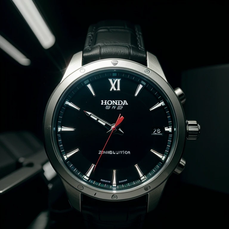 a wrist watch made by Honda, zoom, Studio illumination, Spaceship background