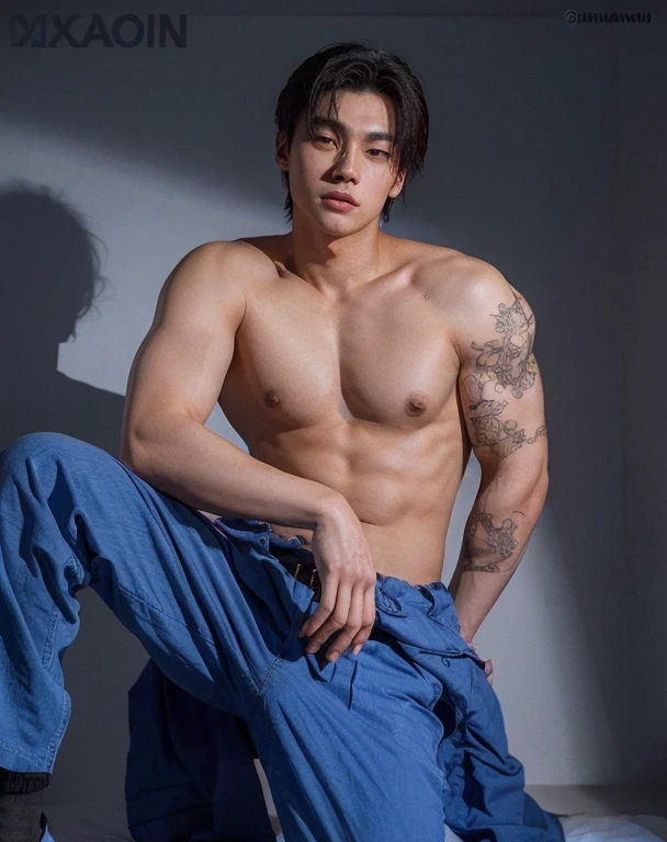 White skin, asian boy without t-shirt, Eunwoo