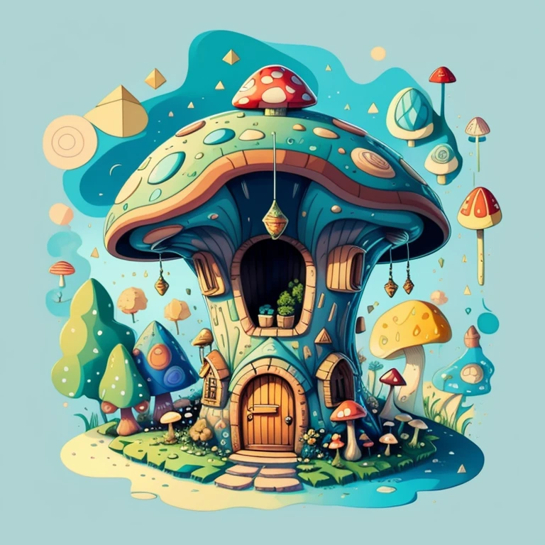 (cute mushroom house in a beautiful florest) Munchkin ,Geometric multidimensional wall portrait, livro de arte, Tchibi,
Yang08k, Beautiful, Colouring,
Obras, of the highest quality, best quality, Arte Oficial, Beautiful and Aesthetic,