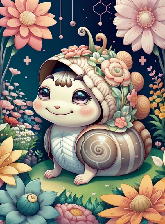 (cute snail smiling in a beautiful garden with flowers) Munchkin ,Geometric multidimensional wall portrait, livro de arte, Tchibi,
Yang08k, Beautiful, Colouring,
Obras, of the highest quality, best quality, Arte Oficial, Beautiful and Aesthetic,