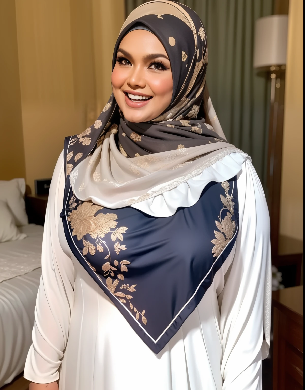 Portrait photo of a matured chubby malay girl, curvy, (laughing:1.2), hijab,malaysian, posing, look at a camera, nerd, spectacle, wear white shirt and short pleated skirt, wearing glasses, full body, room background, big breast,nighttime, backlit, epic realistic, hyper detailed, detailed skin texture, mole below eye, natural skin texture, mole in body, insane details, intricate details, accent lighting, soft volumetric light, bokeh, (dramatic light:1.2), (neutral colors:1.3), cross process, living room background, ((detailed realistic face and eyes)), good lighting, 8K resolution, Legs Wide Open, spread Legs, lying on bed, Liquid from the Crotch, Blushing, fat, wet body, wet cleavage, very wet body with water, Portrait photo of a matured chubby malay girl, curvy, (laughing:1.2), hijab,malaysian, posing, look at a camera, nerd, spectacle, wear white shirt and short pleated skirt, wearing glasses, full body, room background, big breast,nighttime, backlit, epic realistic, hyper detailed, detailed skin texture, mole below eye, natural skin texture, mole in body, insane details, intricate details, accent lighting, soft volumetric light, bokeh, (dramatic light:1.2), (neutral colors:1.3), cross process, living room background, ((detailed realistic face and eyes)), good lighting, 8K resolution, Legs Wide Open, spread Legs, lying on bed, Liquid from the Crotch, Blushing, fat, wet body, wet cleavage, very wet body with water, ((GIGANTIC BREAST)), ((GIGANTIC TIT)), ((HEAVY BOOTY)), ((HEAVY BREAST)), ((HEAVY NIPPLES)),