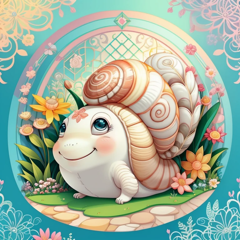 (cute snail smiling in a beautiful garden with flowers) Munchkin ,Geometric multidimensional wall portrait, livro de arte, Tchibi,
Yang08k, Beautiful, Colouring,
Obras, of the highest quality, best quality, Arte Oficial, Beautiful and Aesthetic,
