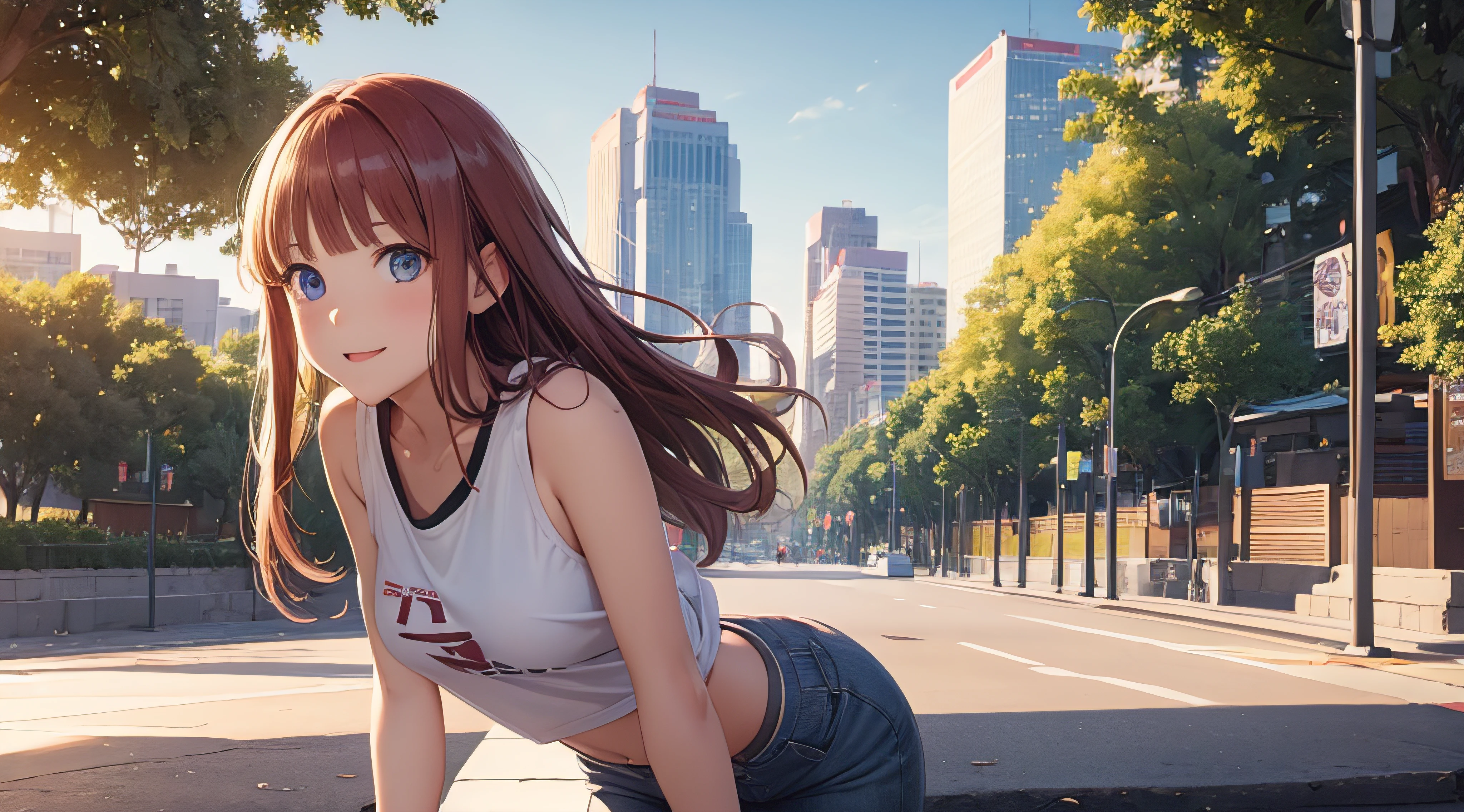 Nino Nakano sonriendo,sexy,ropa deportiva,parque