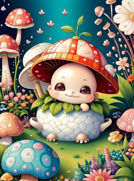(cute baby snail smiling in a beautiful garden with flowers and mushrooms) Munchkin ,Geometric multidimensional wall portrait, livro de arte, Tchibi,
Yang08k, Beautiful, Colouring,
Obras, of the highest quality, best quality, Arte Oficial, Beautiful and Aesthetic,