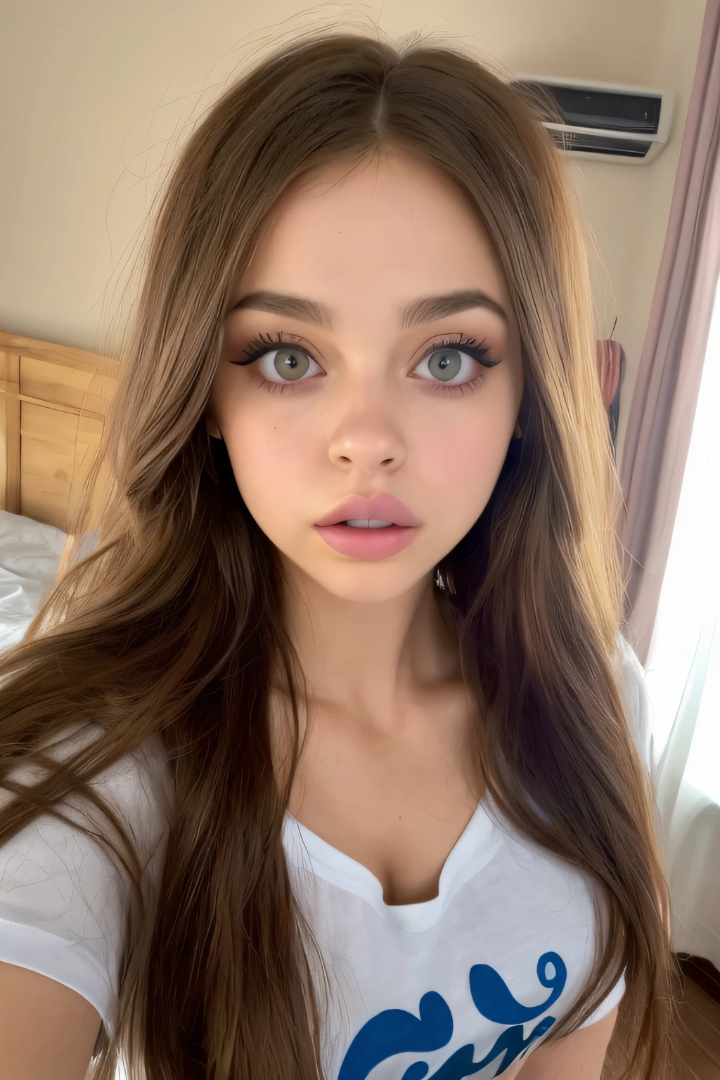 arafed woman with long hair and blue eyes posing for a picture, ana de armas portrait, portrait of ana de armas, ana de armas, brown hair and large eyes, no makeup wavy hair, light brown hair blue eyes, gorgeous attractive face, wavy shoulder-length hair, short brown hair and large eyes, portrait sophie mudd