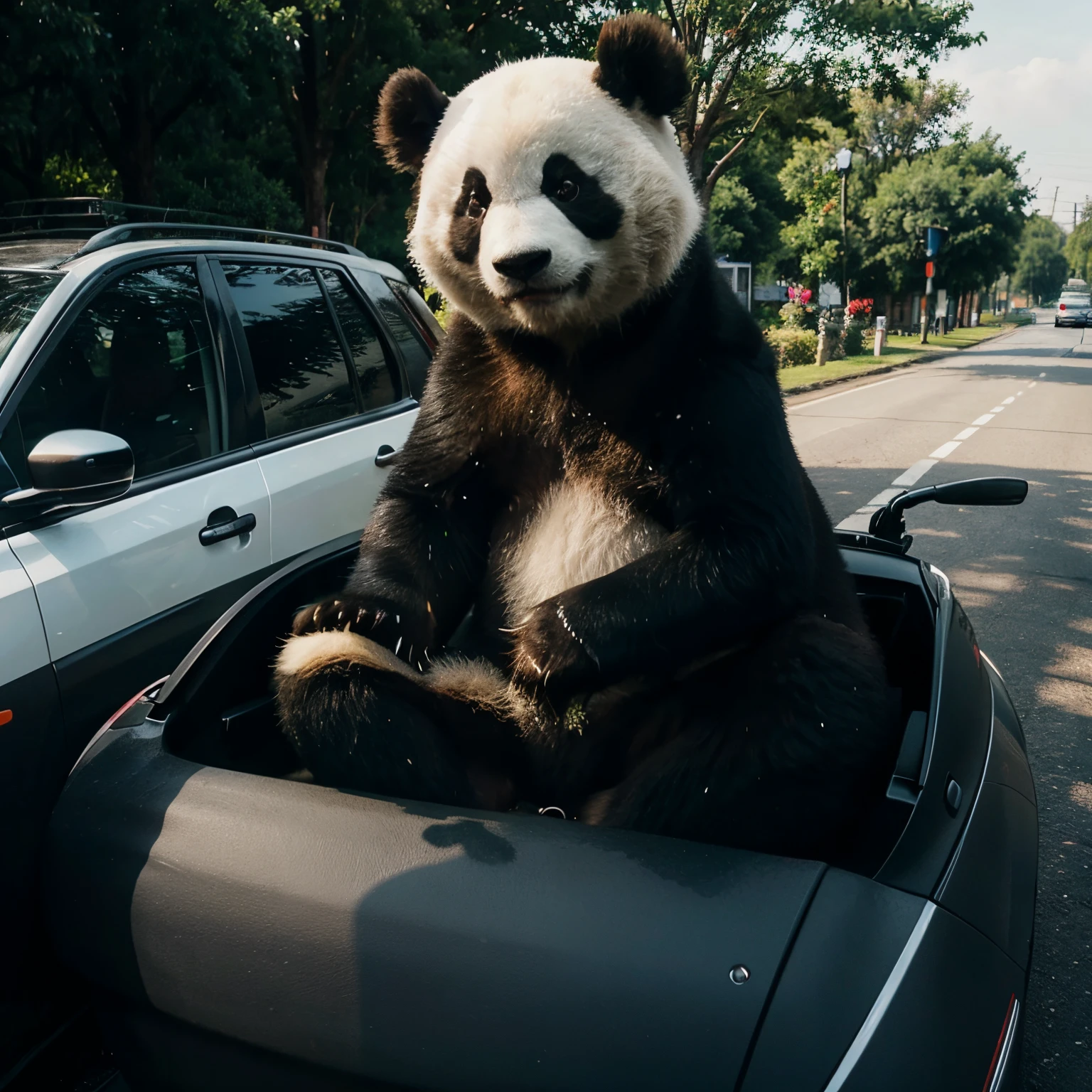 Panda driving car