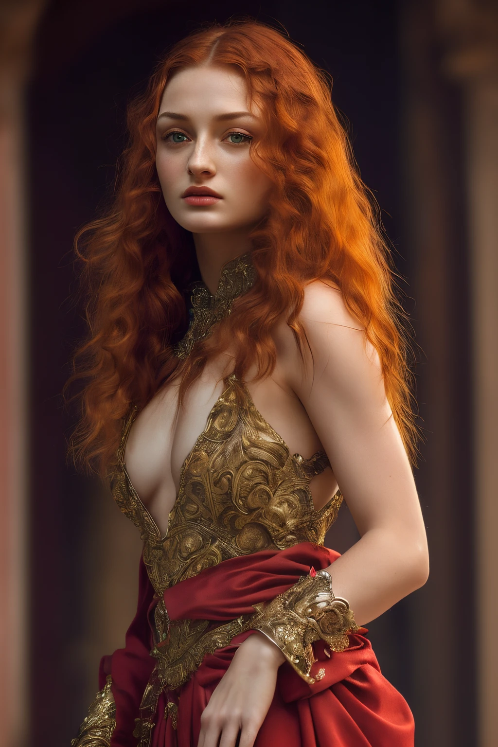 Sansa Stark, Sansa Stark played by Sophie Turner, 4k, high resolution, best quality, perfect colors, perfect shadows, perfect lighting, posted on e621, (European red model female, (eyes color red), (shaved face red red. ), furry model, anthro, art hairy, ((portrait)), male, (two-tone skin), hairy body, yellow eyes, (hands on thighs:1.4), facing viewer with legs spread, (seductive face:1.2), fit body , perfect male body, (( European costume shirt Rome Greek and red and gold Roman costume with extremely detailed ruby jewels , peach skin, Auburn Hair, master piece, Absurdities)), (topless), ((looking at viewer) ), male genitalia, (overflow of the genitalia), ((sliding of the genitalia)), Best Quality, Realistic, Realistic, Award-Winning Illustration, (Highly Detailed Face and Skin Texture), (Full Body), (Detail complicated: 1.2), (fine detail), (tricky detail), (cinematic lights, best quality backlight), lines sharp, sharp focus, Official Art, unity 8k wallpaper , Absurd, unbelievably Absurd, file size Huge, Ultra-Nude Girl, Fantasy Art, RTX,((Closure-up photo by award-winning studio)), , (shut up), , perfect hands, beautiful detailed eyes, perfect face