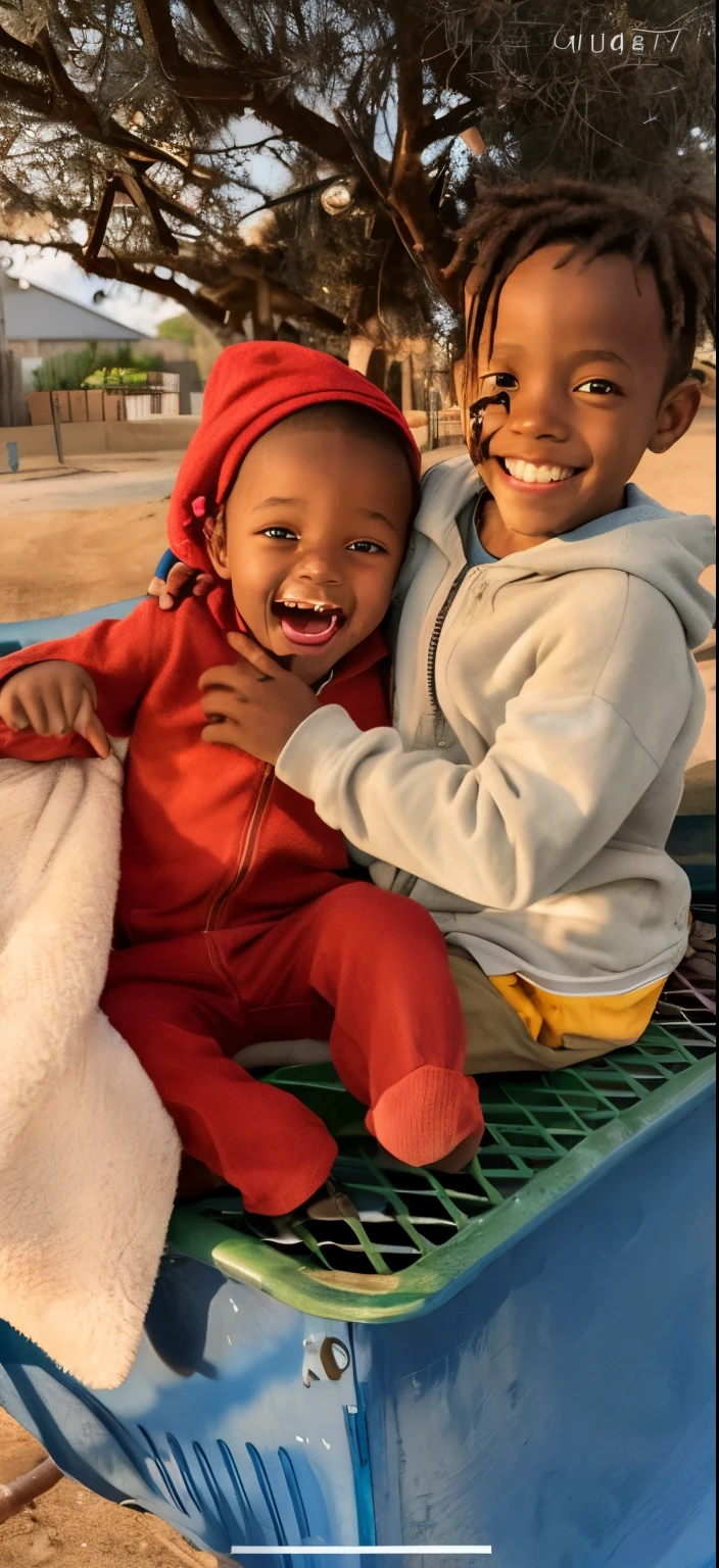 there are two children sitting in a blue wagon together, both smiling for the camera, cute boys, having fun in the sun, they are siblings, taken in the early 2020s, younger brother vibes, beautiful faces, childish, riyahd cassiem, childish look, profile picture, incredibly cute, bright smiles, bowater charlie and brom gerald