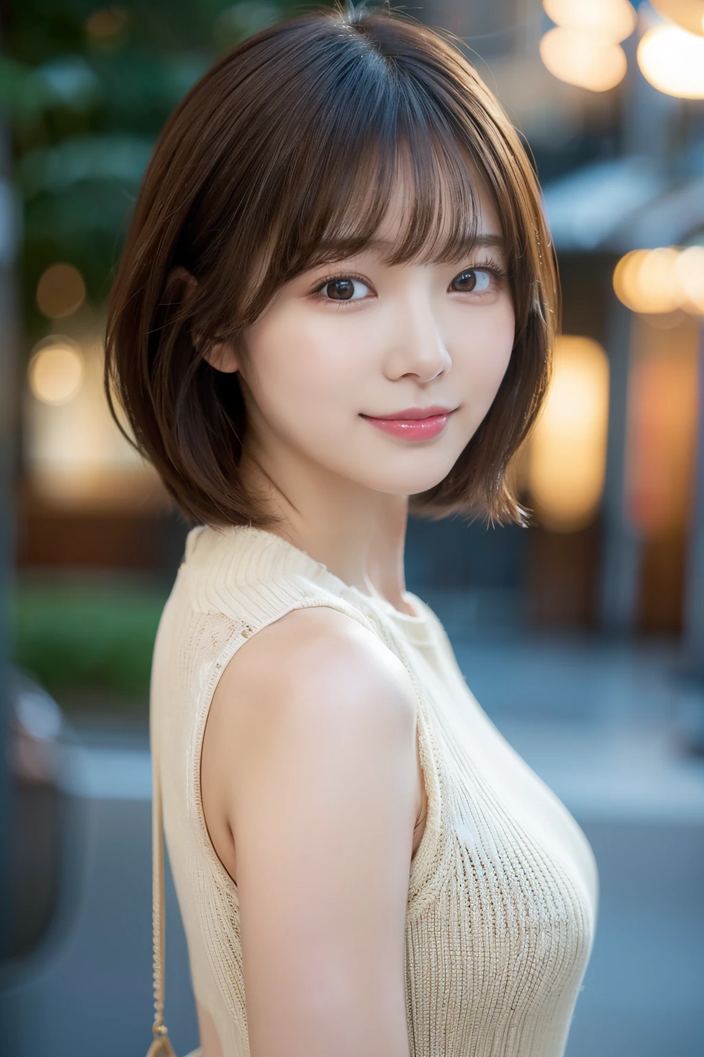incredibly absurd, beautiful and cute 20-year-old Korean girl with a photorealistic face, showcasing top-quality craftsmanship. Her slender frame adorned with short, messy hair. The artwork high-resolution, allowing for ultra-detailed features to be captured flawlessly. The girl depicted naked. The focus lies on the realistic pupils, showcasing depth and emotion. ((breasts out)) cute smile.