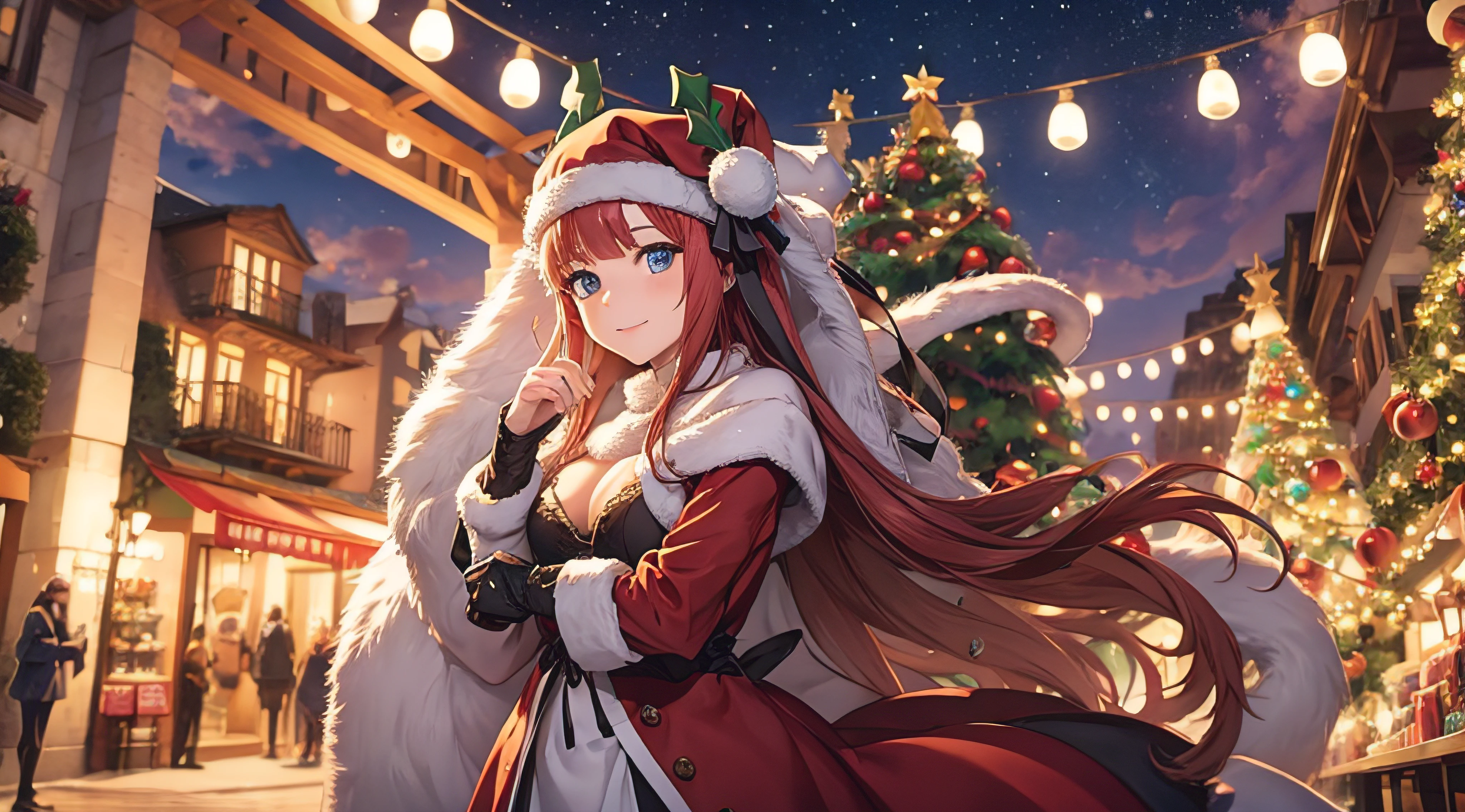 Nino Nakano sonriendo,sexy,Christmas Dress,bosque nevado