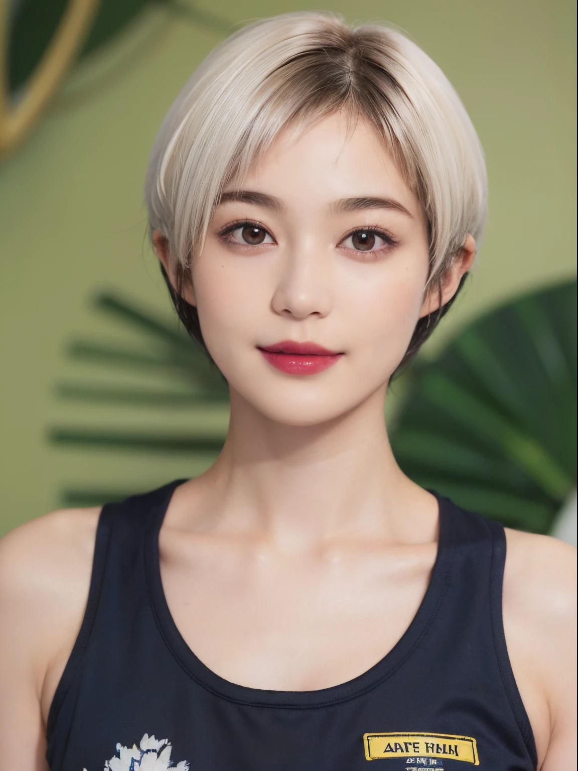 130
(a 20 yo woman,Wearing sportswear), (A hyper-realistic), (high-level image quality), ((beautiful hairstyle 46)), ((short-hair:1.46)), (Gentle smile), (breasted:1.1), (lipsticks), (Large room), (florals), (Painterly)