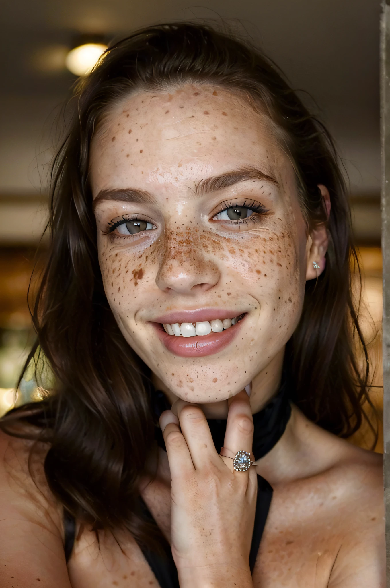 (8k, RAW photo, best quality, masterpiece:1.2),(photorealistic:1.37),realistic, (immersive atmosphere, chiaroscuro:1.5,bright light:1.2,Cinematic Light:1.2), 1girl, delicate, beautiful detailed, (detailed eyes), (detailed facial features),(detailed eyelashes),(detailed lips), (detailed hair), cute, slim,(pale skin,shiny skin), long hair, from the Side below, (smile:1.2), island kitchen, big window of cityscape, (big breasts:1.1), wearing white night dress,