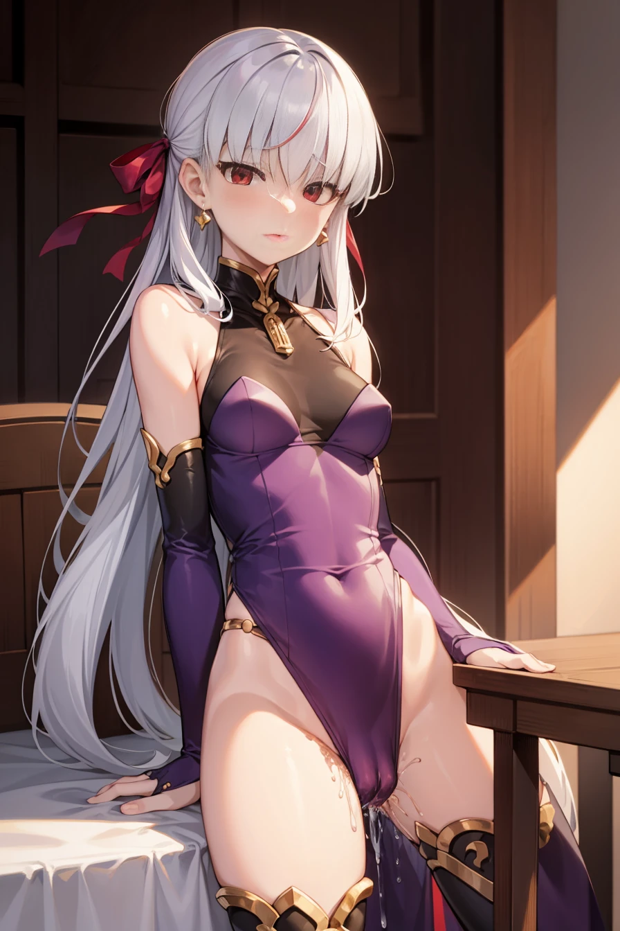 fgokama, kama, hair ribbon, (red eyes:1.5), red ribbon, ribbon, long hair, white hair,
BREAK armlet, bare shoulders, bikini armor, bracelet, collar, detached sleeves, dress, earrings, floral print, jewelry, metal collar, miniskirt, pelvic curtain, purple dress, purple skirt, purple sleeves, purple thighhighs, ring, skirt, thighhighs, thighlet,
BREAK looking at viewer,
BREAK indoors, bed
BREAK (masterpiece:1.2), best quality, high resolution, unity 8k wallpaper, (illustration:0.8), (beautiful detailed eyes:1.6), extremely detailed face, perfect lighting, extremely detailed CG, (perfect hands, perfect anatomy), (table humping:1.5), (crotch rub:1.5),(panting:1.2), (blushing:1.3), (pussy juice:1.5), (suggestive fluid:1.5), table, lifting,