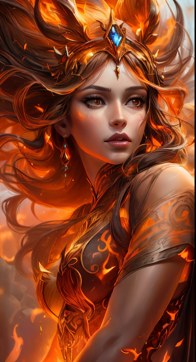 una mujer con una corona de fuego en la cabeza y una espada, graphic artist magali villeneuve, Hermosa obra de arte digital, epic fantasy art portrait, beautiful fantasy art portrait, epic fantasy digital art style, beautiful fantasy art, digital fantasy art ), Awesome Digital Illustration, digital art fantasy art, Diosa del Fuego, detailed fantasy digital art, Epic Fantasy Art Style HD
