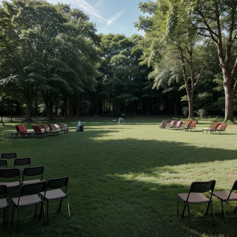 Big green space with alot of chairs for an eco event