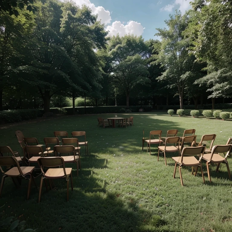 Big green space with alot of chairs for an eco event