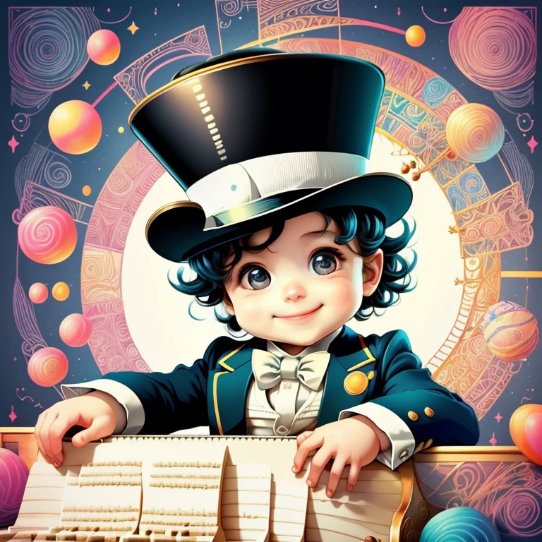 (cute smiling with top hat playing a piano), Munchkin ,Geometric multidimensional wall portrait, livro de arte, Tchibi,
Yang08k, Beautiful, Colouring,
Obras, of the highest quality, best quality, Arte Oficial, Beautiful and Aesthetic,