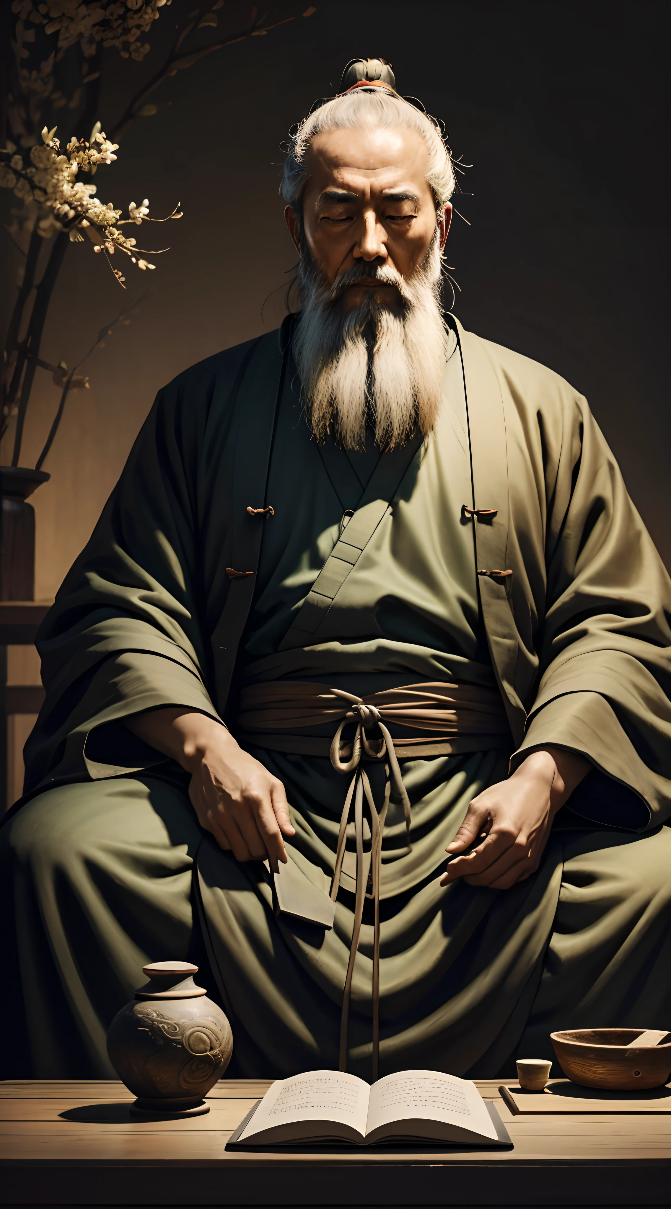 illustration, Laozi, The Father of Taoism, Meditando, master part, Beautiful, hiper detalhado, ultra intrincado, 8k UHD, best quality, highest resolution, Beautiful