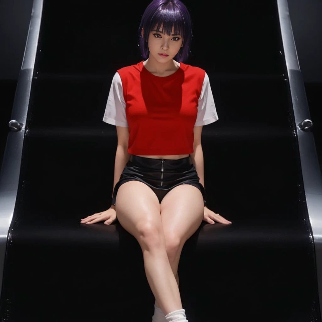 masterpiece,highest quality,High resolution,Full Body View,White jacket,Red innerwear,Belly button,Belted denim mini shorts,The heroine in white cowboy boots,Perfect Legs,Perfect Skin,Perfect Arms,Abdominal muscles,The background is an abandoned factory, short hair, naked portrait, nude photography, shiny nipple, show armpit 
