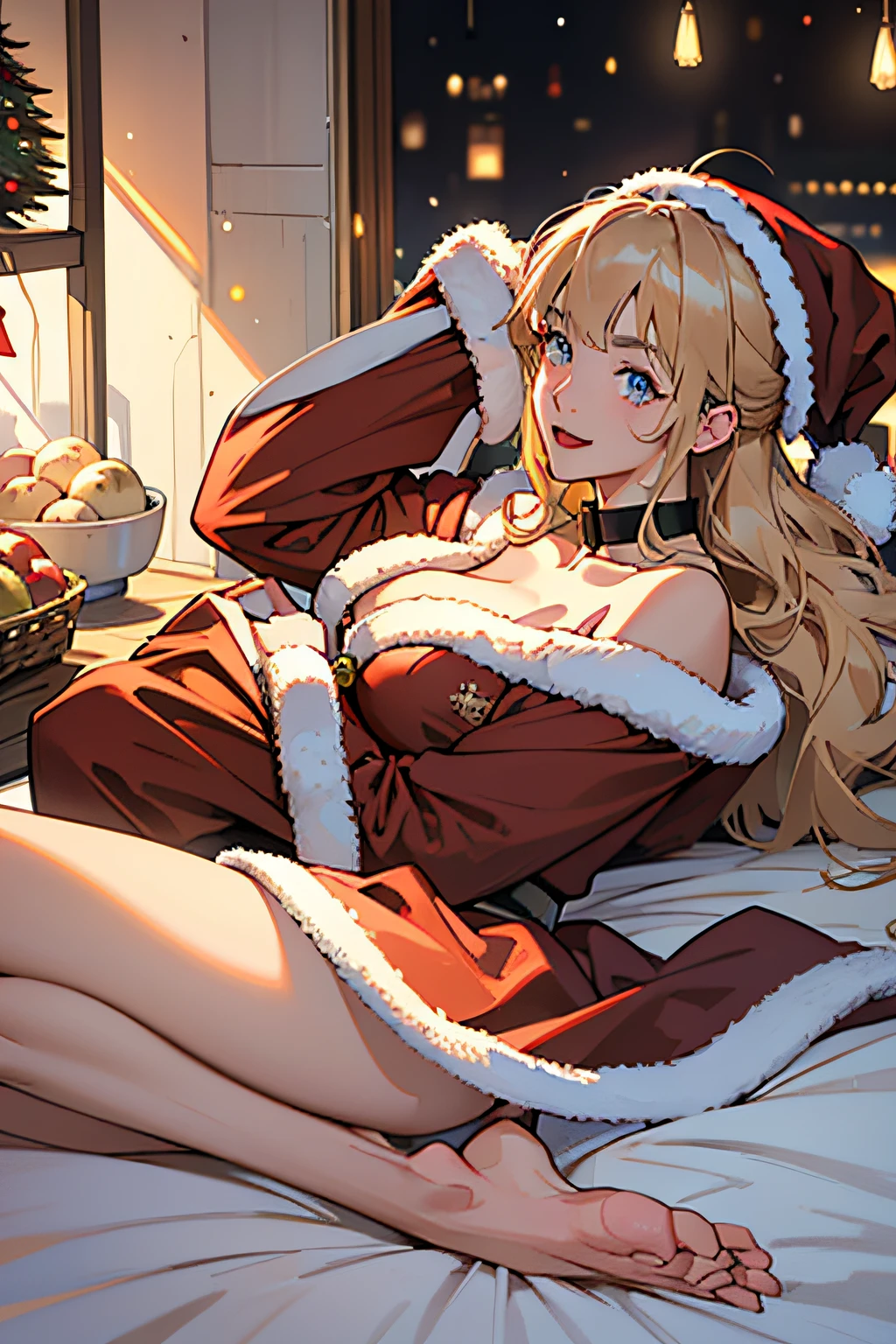 (((Santa Claus Costume))),(((Lie on your side))),(((view full body))),(((Shoot a girl from the side))),ulzzang -6500-v1.1, (Raw photo:1.2), (photographrealistic:1.4), a beautiful detailed girl, extremely detailed eye and face, Beautiful detailed eyes, Ultra-detailed, High resolution, top-quality, ​masterpiece, Highly detailed, 8K Wallpaper, Wonderful, finely detail, top-quality, Light on the Face,电影灯光,1girl in,(Christmas market in Stuttgart),Beautiful eyes,Smile,Opening Mouth
