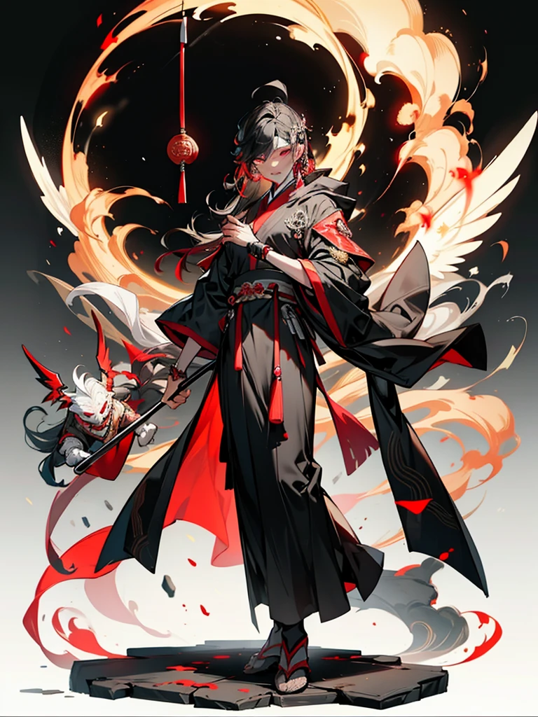 （mtu），National style，Ancient Chinese Hanfu，Ancient immortalasterpiece, Best quality), A terrible one , full body, Male, Handsome features, White sclera, Red pupil, massacre, Red cloak, Full body cover, Full body cape, Aesthetic atmosphere, Goddess, Holy , Archangel, Night sky, A big wand, Colourful.（Game quality），Light and shadow tracking，offcial art，统一 8k 壁纸，ultra - detailed，Beauty and aesthetics，tmasterpiece，best qualtiy，Realistis，Epic scenes，A high resolution，（tmasterpiece），（best qualtiy）