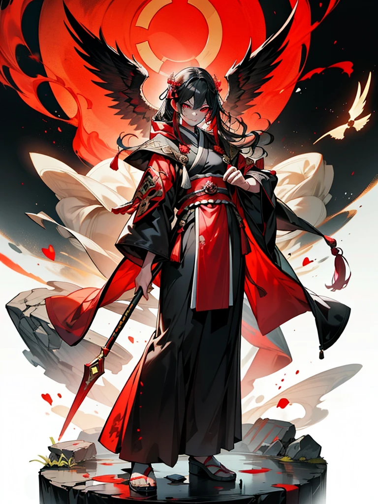 （mtu），National style，Ancient Chinese Hanfu，Ancient immortalasterpiece, Best quality), A terrible one , full body, Male, Handsome features, White sclera, Red pupil, massacre, Red cloak, Full body cover, Full body cape, Aesthetic atmosphere, Goddess, Holy , Archangel, Night sky, A big wand, Colourful.（Game quality），Light and shadow tracking，offcial art，统一 8k 壁纸，ultra - detailed，Beauty and aesthetics，tmasterpiece，best qualtiy，Realistis，Epic scenes，A high resolution，（tmasterpiece），（best qualtiy）