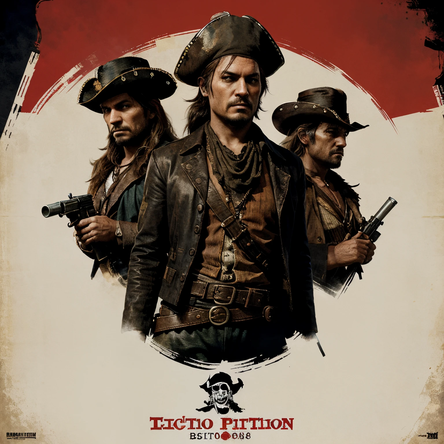 badass pirate crew poster in the style of red dead redemption