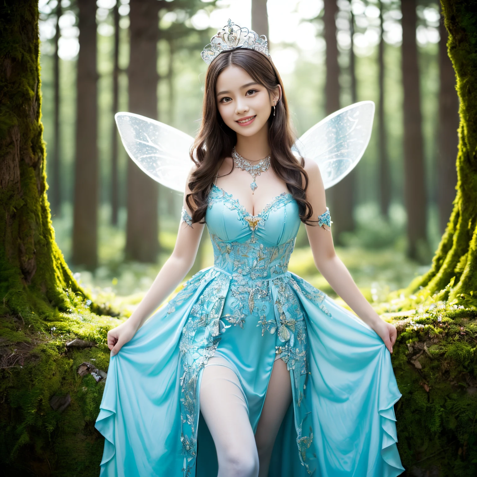 Two women in dresses and ties are posing for photos, Beautiful princess, beautiful female princess, Photo taken with Nikon D 7 5 0, Photograph Taken on Nikon D750, Shot with Canon EOA 6 D Mark II, lovely queen, With Gold Crown, Blue and silver dress, photo shot, golden goddess, smiling as a queen of fairies