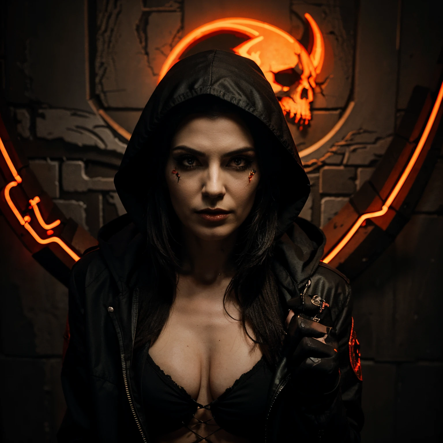Epic grimm reaper, rock opera, neon