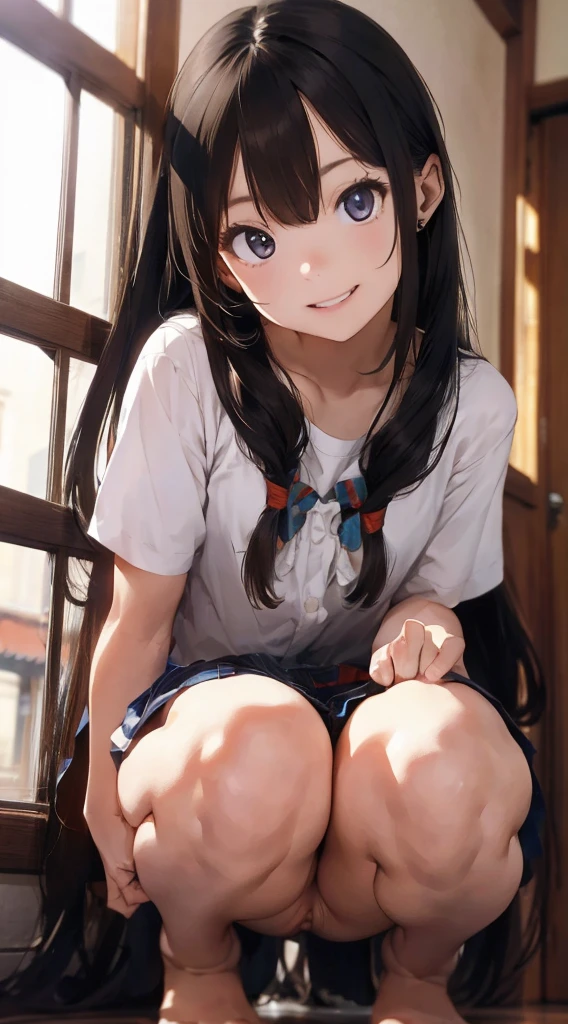 one girls,Straight hair,Longhaire,Ear hooks,a ,a small facmile,a beauty girl,cute little,Voluptuighs,Big buttocks,Ultra-high resolution,ultra-quality,Hi-Res,detaileds,double tooth,rendering art,(((teats,NSFW,pubick hair,))),realisitic,crouching down,Panchira,kne