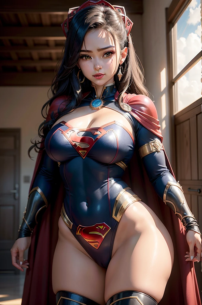 Arte Oficial, Unity 8k papel de parede, ultra detalhado, Beautiful and Aesthetic, Beautiful, master part, best quality, (BBW MILF), (Zemaranhar, mandala, emaranhado, emaranhar), 1girl, (Supergirl), rabo de cavalo loiro, olhos azuis, pequeno, capa vermelha, saia vermelha, Botas vermelhas, tampo azul, seios grandes, Clavicle exposed, exposed neck, cintura exposta, Voando acima da paisagem urbana, gota de suor, Desviando o olhar, Cyberpunk, adicionar_detalhe, Supergirl, tempestade, epic scene,Detalhes complexos, hiper sexualizada, Hiper provocativo, , Sorriso, hiper ta, mamilos eretos, Cameltoe completo, Hiperresolución, sardas cheias, thick, juicy lips, Olhos grandes, roupas mal reveladoras, mamilo exposto, expor pelos pubianos