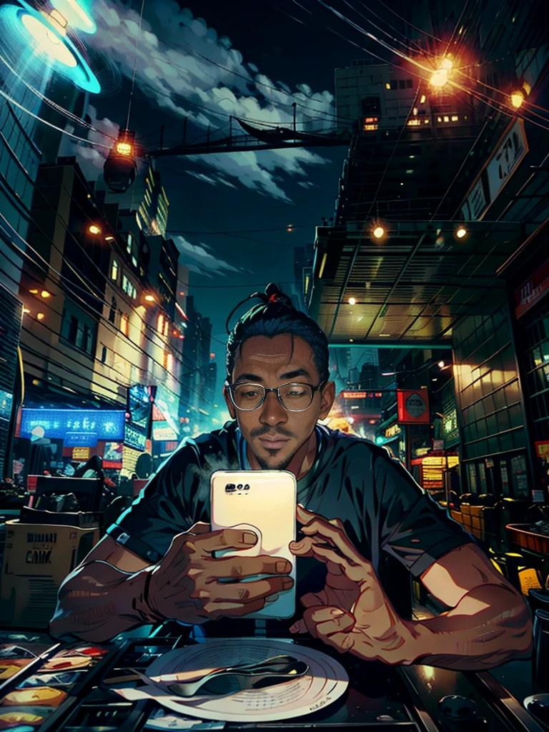 Na rua, Um homem de meia-idade com um rosto super detalhado, vestindo um terno, cabelo preto curto, olhos negros, sorridente, Super alto detalhe, altamente detalhado, altamente real, 4k, Chiaroscuro, Super Detalhe