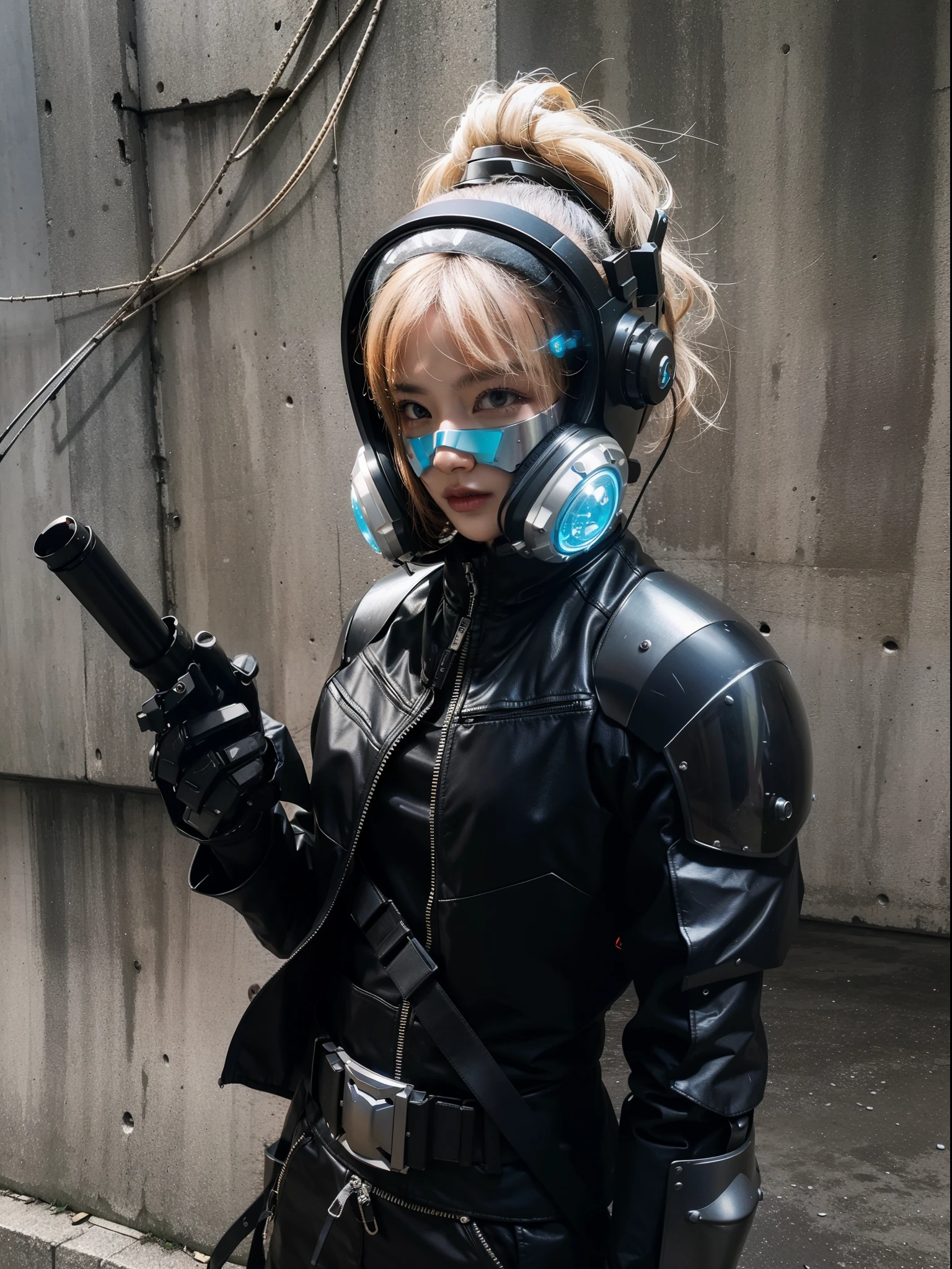 Fantasy cyberpunk world，1 Mechanical Miracle，Robots defend world order；Samurai mechanical armor，Equipped with transparent weapons，Streamlined black and red design，wearing in black cloak，A big part of a 1-person robot，Art of the highest quality，8K ultra-high resolution，动态照明，cinematic splendor，vibrant with colors，Wearing a cyberpunk space helmet，Luminous mechanical protective mask