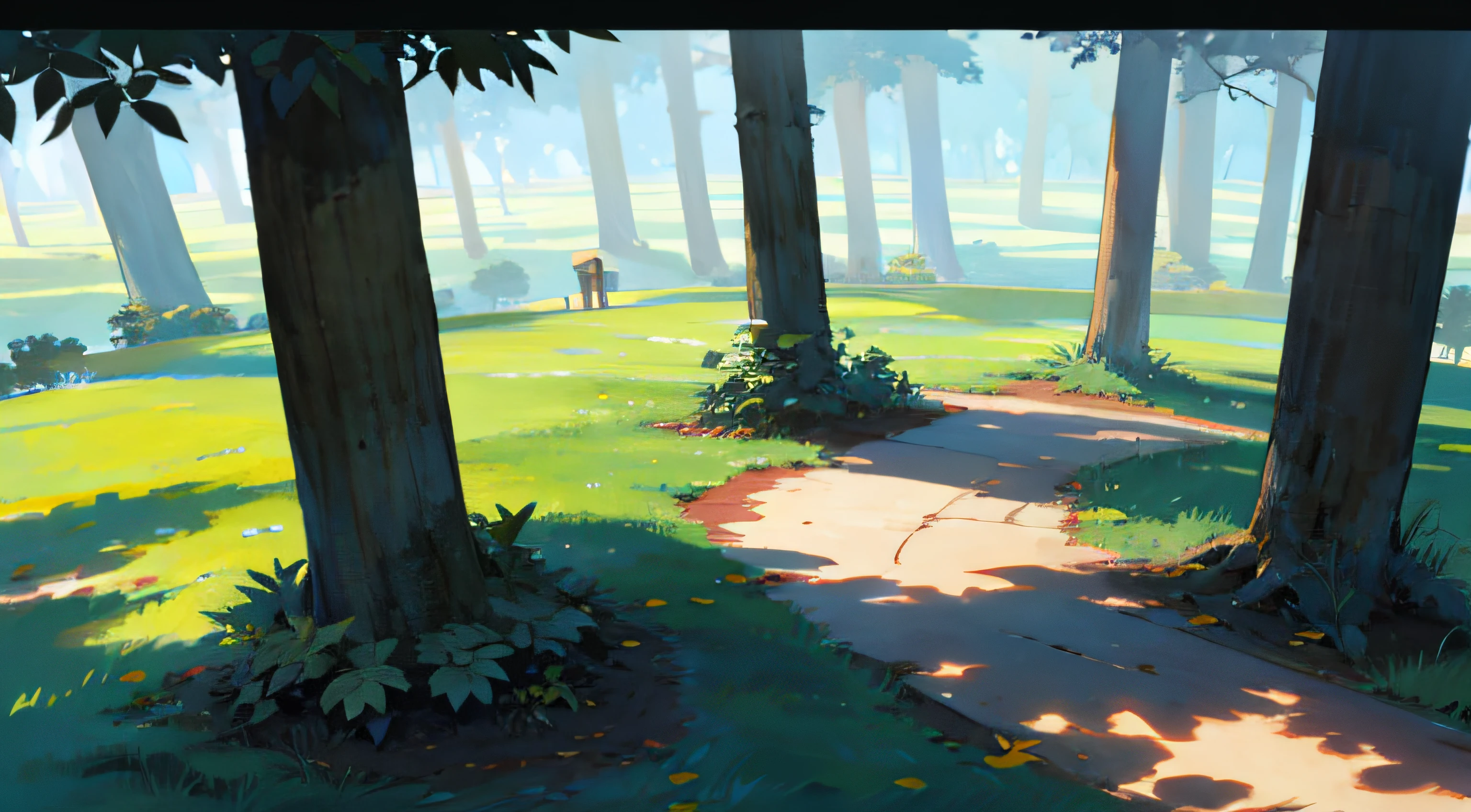 Trees or posts with leaves around them, imagem 2D