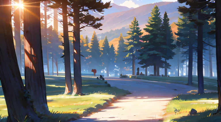 夏天,The sun shines on the ground,Gramados,Scenic area,Vista distante, park, arvores