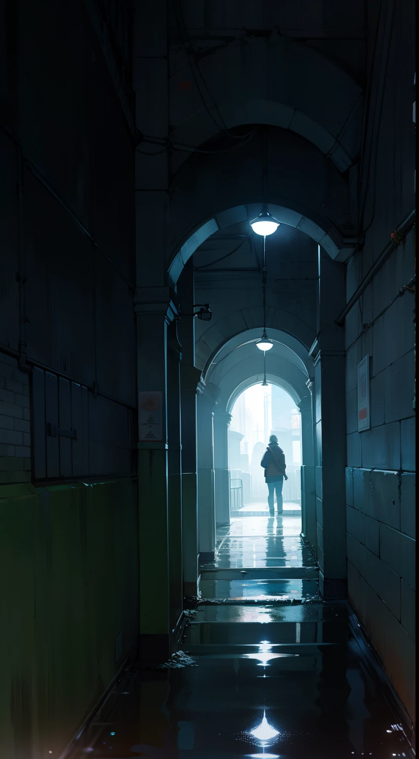 entrance to a city sewer at night