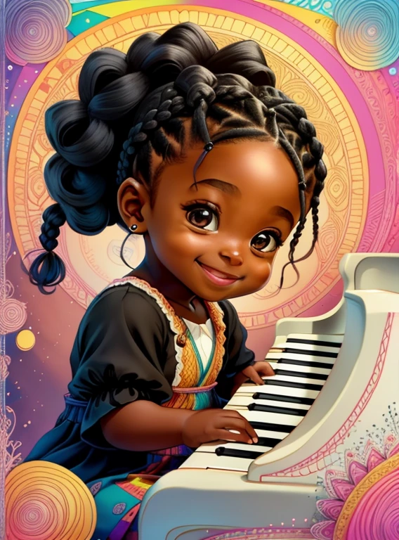 (cute black girl with braids smiling playing a piano), Munchkin ,Geometric multidimensional wall portrait, livro de arte, Tchibi,
Yang08k, Beautiful, Colouring,
Obras, of the highest quality, best quality, Arte Oficial, Beautiful and Aesthetic,