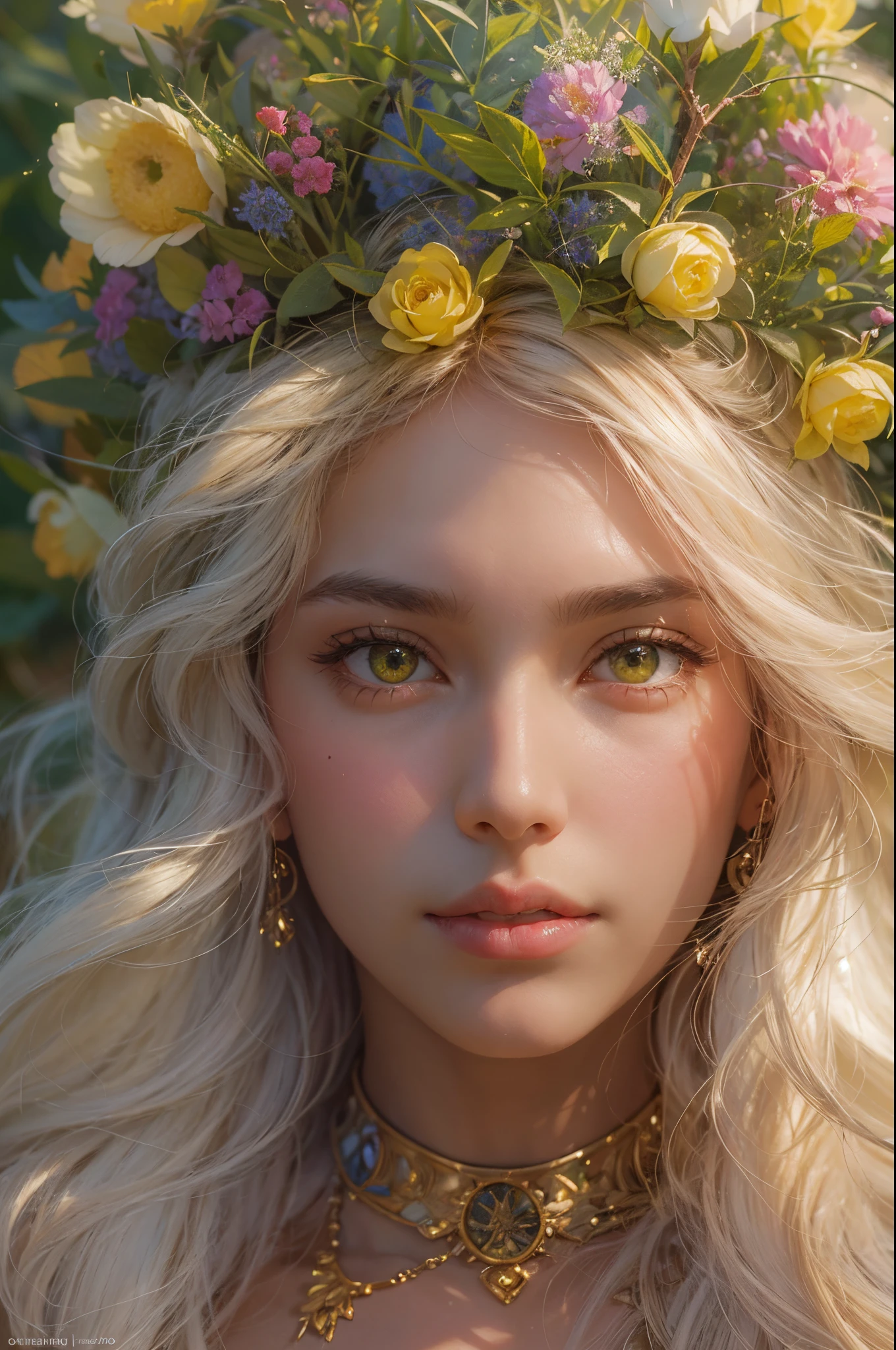 (best quality,4k,8k,highres,masterpiece:1.2),ultra-detailed,(realistic,photorealistic,photo-realistic:1.37),numerous women,golden glowing eyes,long flowing hair,graceful poses,ethereal backgrounds,colorful attire,diverse races and ethnicities,beautiful gardens and flowers,gentle sunlight,fine brush strokes,fantasy elements,impressionistic style,vibrant colors,soft lighting,hint of mystery,feminine power and strength,lush landscapes,surreal atmosphere。