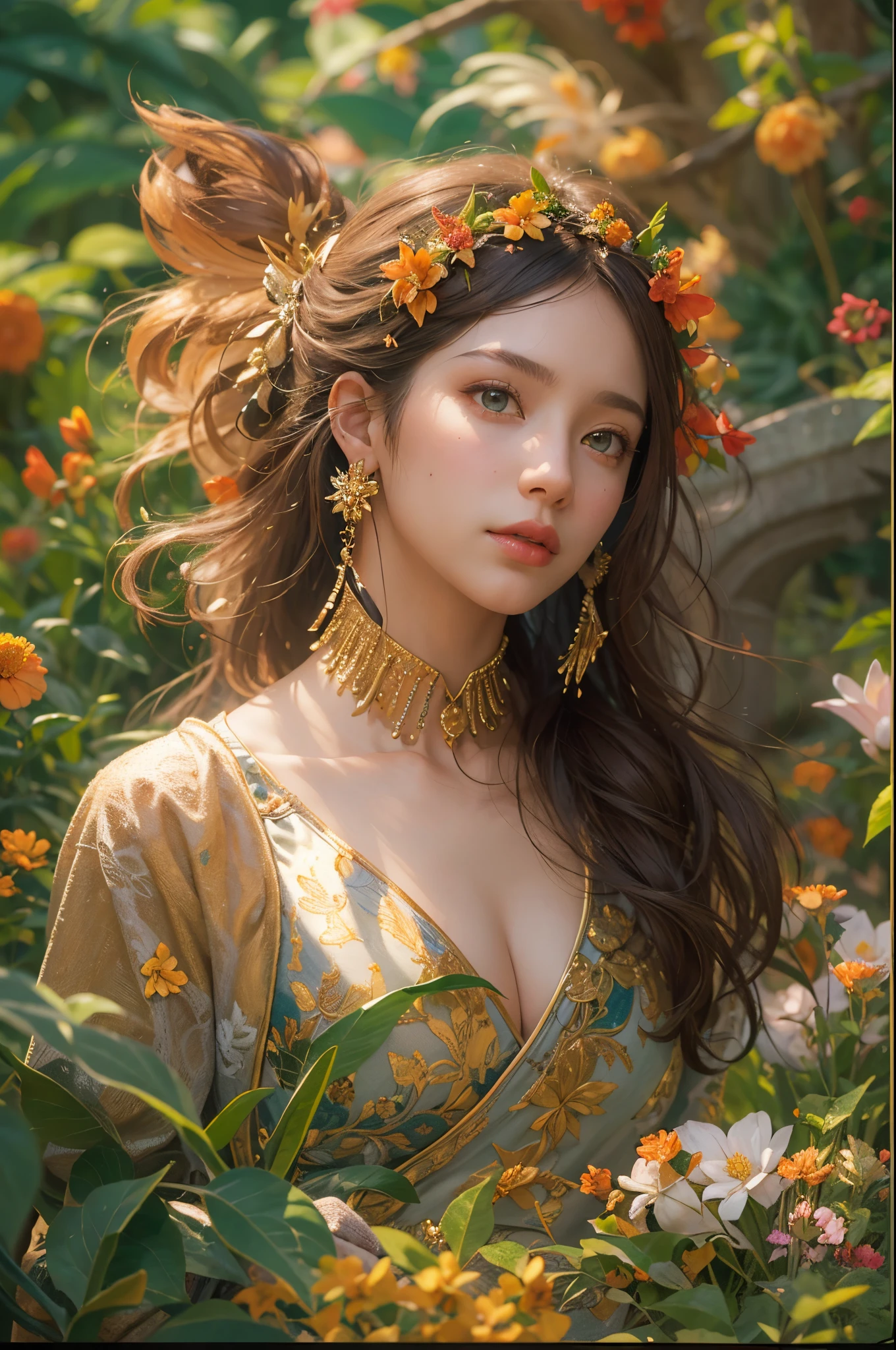(best quality,4k,8k,highres,masterpiece:1.2),ultra-detailed,(realistic,photorealistic,photo-realistic:1.37),numerous women,golden glowing eyes,long flowing hair,graceful poses,ethereal backgrounds,colorful attire,diverse races and ethnicities,beautiful gardens and flowers,gentle sunlight,fine brush strokes,fantasy elements,impressionistic style,vibrant colors,soft lighting,hint of mystery,feminine power and strength,lush landscapes,surreal atmosphere。