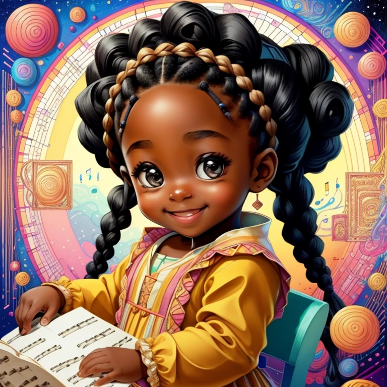 (cute black baby girl with braids smiling playing a piano), Munchkin ,Geometric multidimensional wall portrait, livro de arte, Tchibi,
Yang08k, Beautiful, Colouring,
Obras, of the highest quality, best quality, Arte Oficial, Beautiful and Aesthetic,